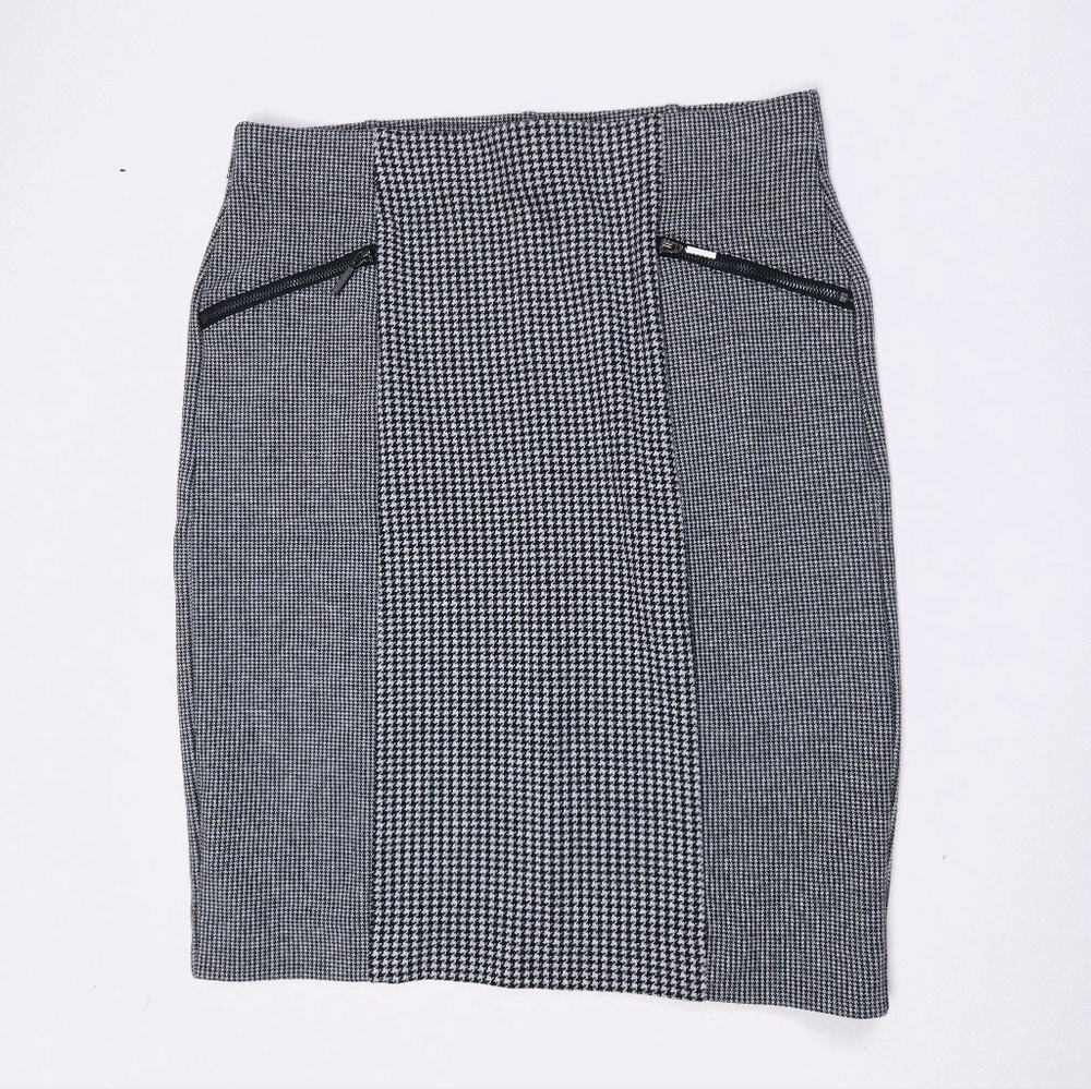 Alfani Women's Dual Pattern Houndstooth Pencil Skirt Size 6 Stretch Knit Zippers